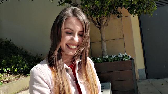 Watch this Ukrainian beauty get her bald pussy pounded in public by a hung dude