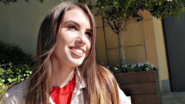 Watch this Ukrainian beauty get her bald pussy pounded in public by a hung dude