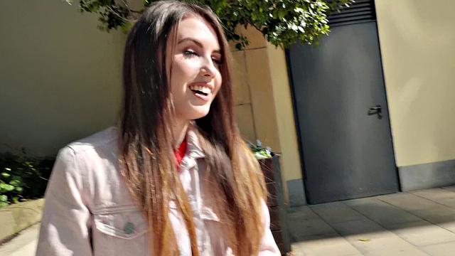 Watch this Ukrainian beauty get her bald pussy pounded in public by a hung dude