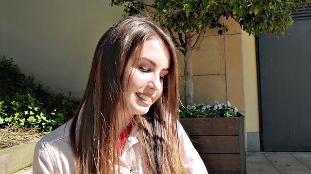 Watch this Ukrainian beauty get her bald pussy pounded in public by a hung dude