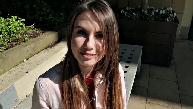 Watch this Ukrainian beauty get her bald pussy pounded in public by a hung dude