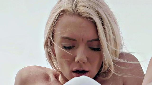 Blonde and blonde-haired lesbians scissor and lick each other's bald pussies in the great outdoors