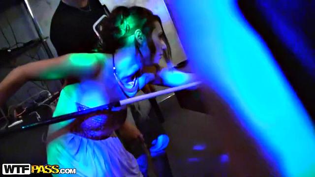 Glam girls at student orgy