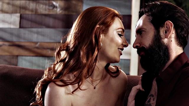 Stunning ginger babe sucks and gets doggystyled