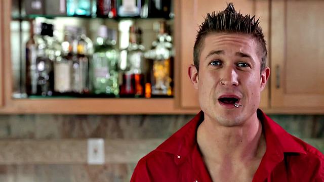 Ripped tattoo stud wanks his rod until spraying jizz