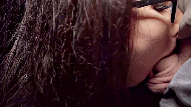 Picked up busty MILF deepthroating in POV