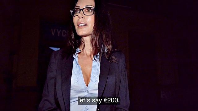 Picked up busty MILF deepthroating in POV