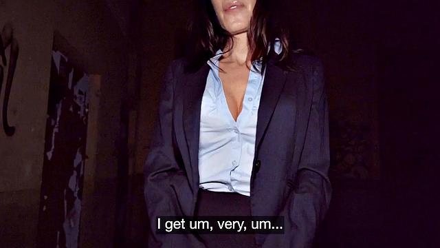 Picked up busty MILF deepthroating in POV