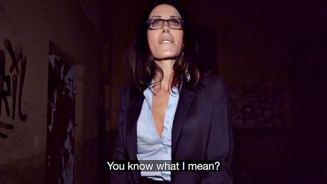 Picked up busty MILF deepthroating in POV