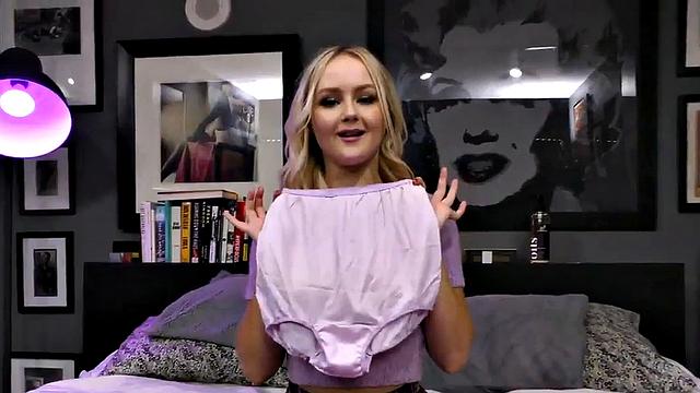 Manual job babe POV in panties gives oiled footjob