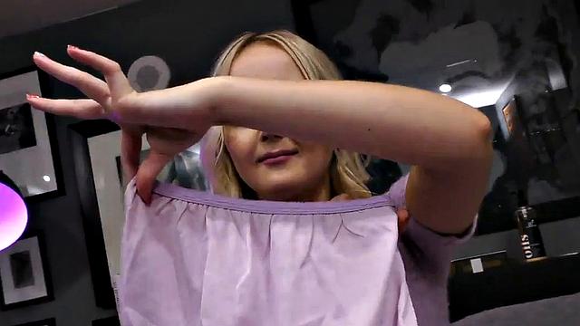 Manual job babe POV in panties gives oiled footjob