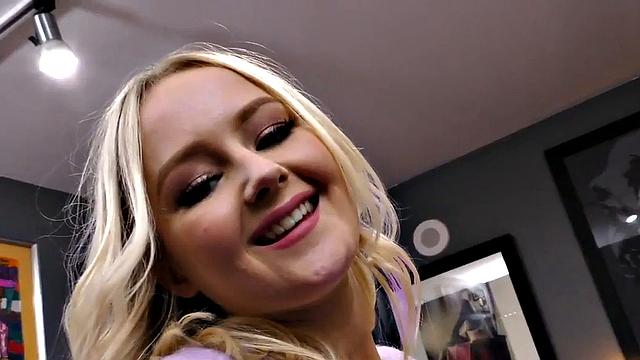 Manual job babe POV in panties gives oiled footjob