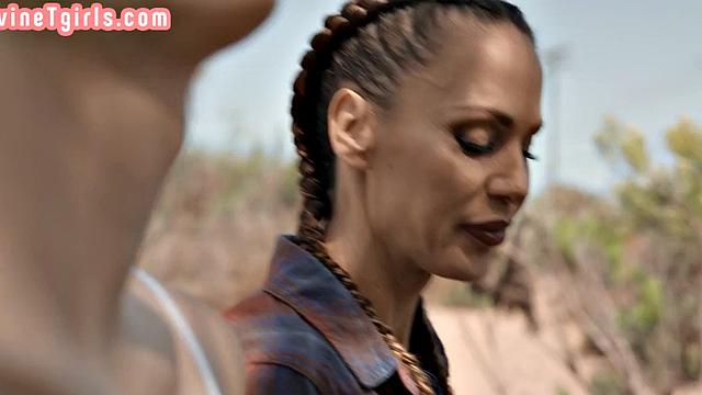 Big-titted TS babe ramming MILF after deepthroat