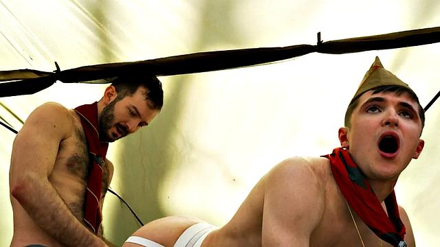 Hairy patrol DILF bangs 21yo twink under tent