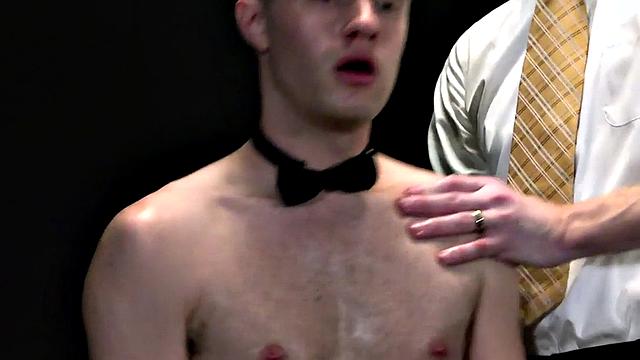 Oiled gay sub barebacked in jockstrap by mature gay