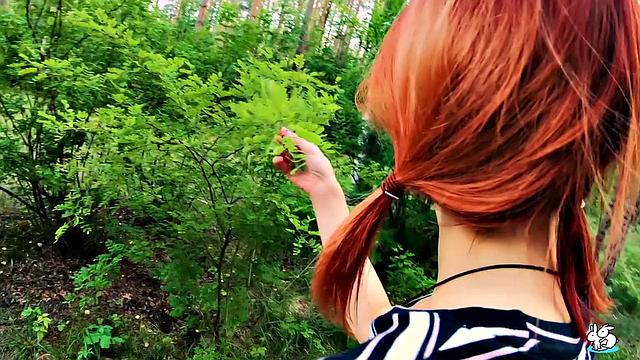 Redhead Deepthroats Boyfriend's Cock While Walking In The Forest