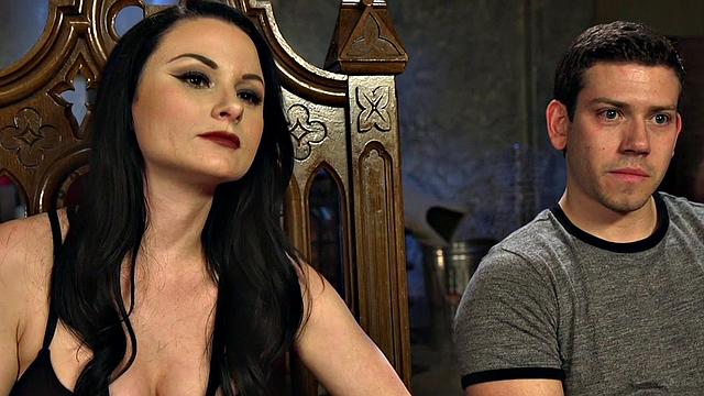 Watch as this dominant babe in leather outfit humiliates and torments her sub with teasing stockings, high heels, and gloves