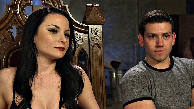 Watch as this dominant babe in leather outfit humiliates and torments her sub with teasing stockings, high heels, and gloves