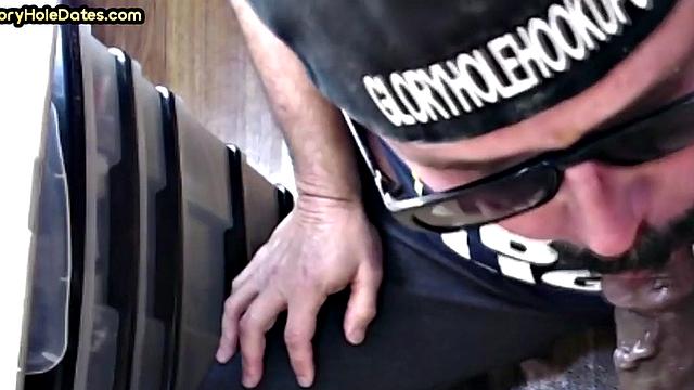 Gloryhole DILF sucks cock and gets fucked in greedy ass