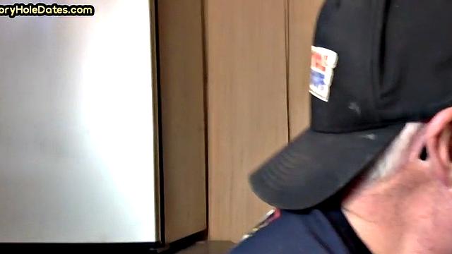 Gloryhole DILF sucks cock and gets fucked in greedy ass