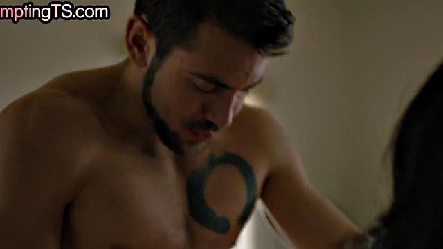 Nasty trans slut gets fucked by dirty male in tight asshole 