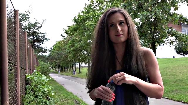 Slutty Czech chick POV fucked outdoors for cash after casting