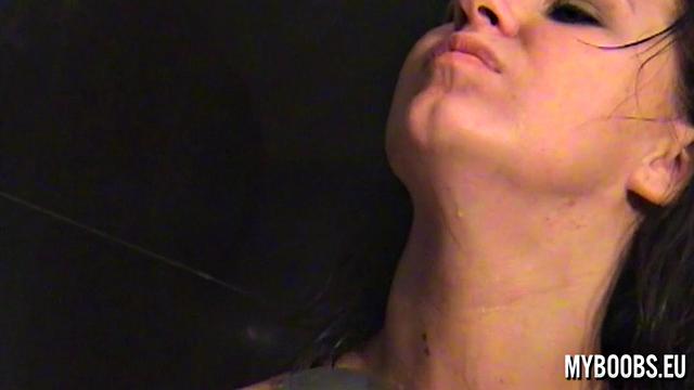 Busty Brunette With Black Dildo