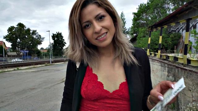 Sexy public babe fucked by big dick in wet pussy