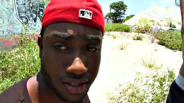 Black bottom by white jock outdoor till cumshot