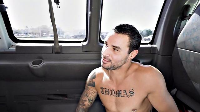 Str8 pulled guy fucks ass in public van outdoor