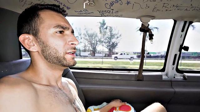 Str8 pulled guy fucks ass in public van outdoor