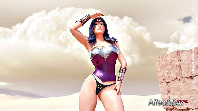 Big tits superhero futa babes having sex in the desert in a 3D animation