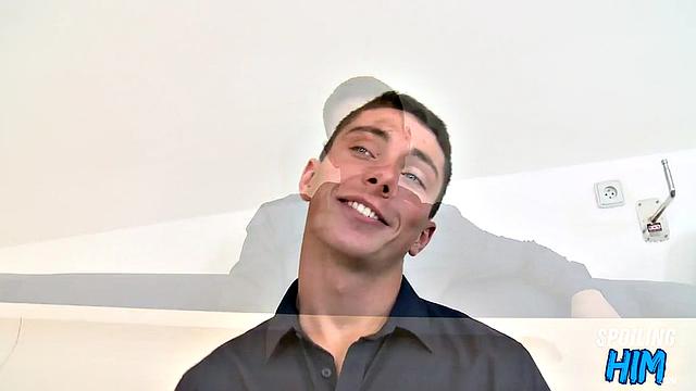 Handsome muscled jock gives head