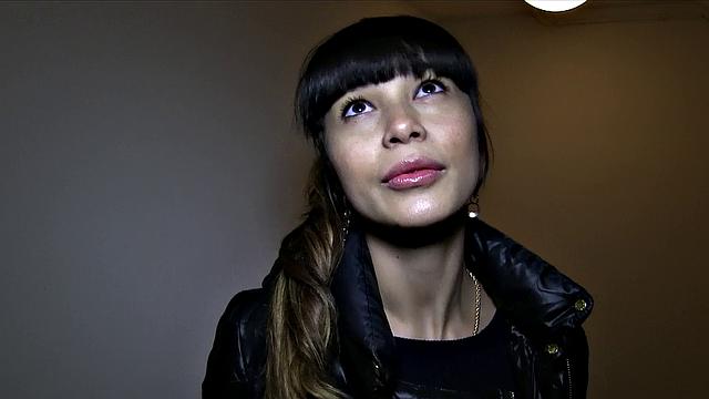 Brunette hottie gets her tight pussy pounded in doggystyle while showing off her tattoo