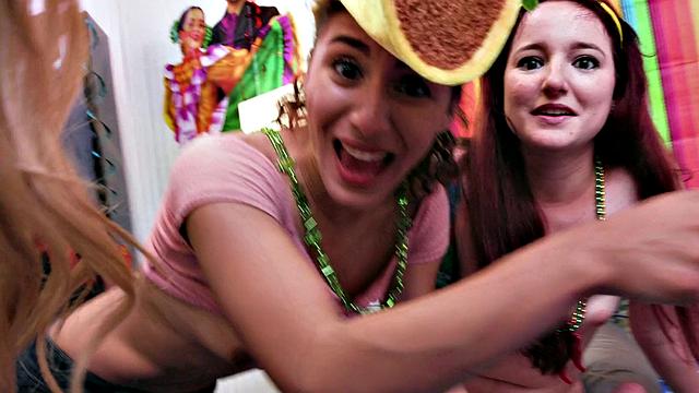 Wild American brunette teens get kinky in a wild pussy fingering party