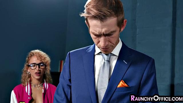 Office geeky bending for boss