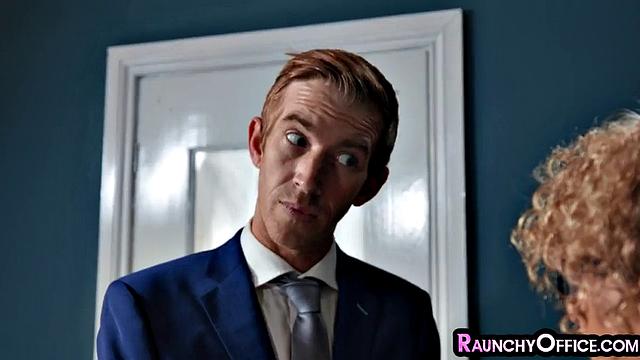 Office geeky bending for boss