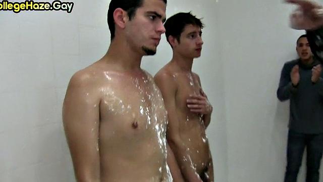 Wet studs go gay for college fraternity under shower