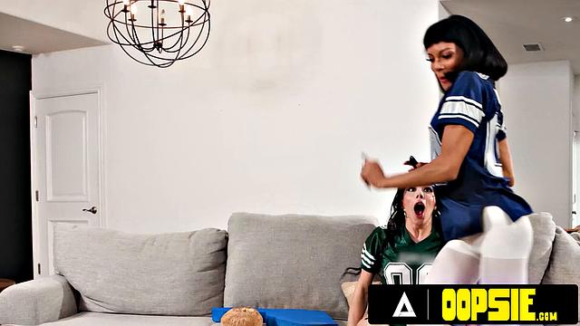 Three Trans Girlfriends Celebrate Football Win With Wild Anal Threesome