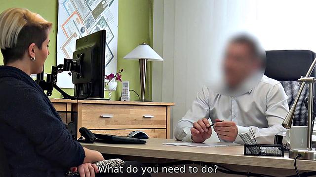 Naughty Czech MILF fucks the loan officer in his office with her tight pussy