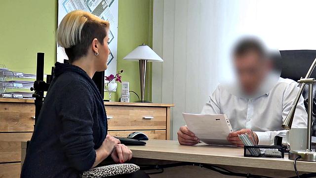 Naughty Czech MILF fucks the loan officer in his office with her tight pussy