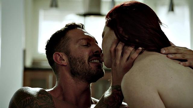 Busty redhead babe deepthroats and cockrides her lover