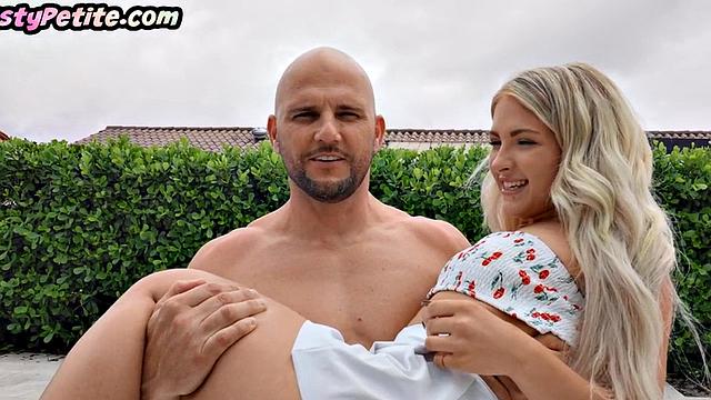 Petite influencer with big cock outdoors