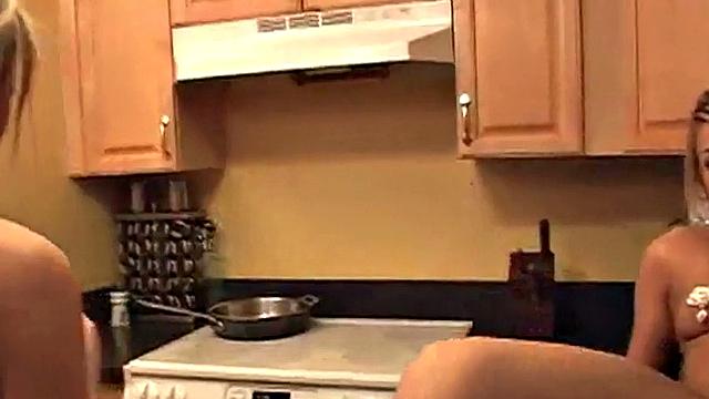 Lesbian teens licking chocolate and strawberries