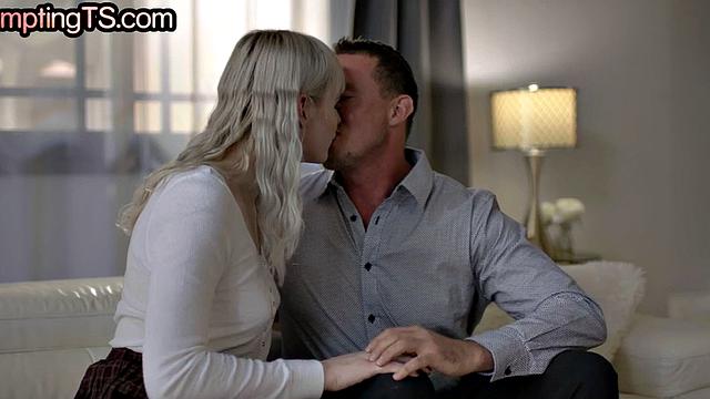 Small boobs Trans babe fucks guy's asshole after kissing