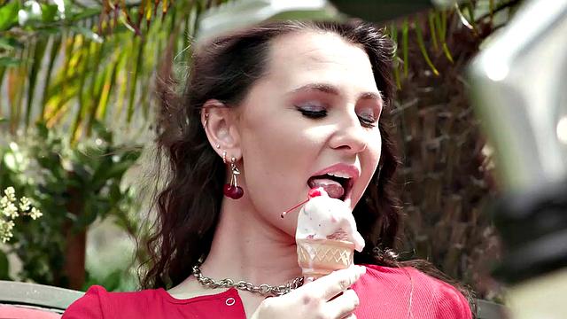 Liz Jordan Dribbles Ice Cream on Her Perky Natural Tits And Gets Pounded Doggystyle by Codey Steele
