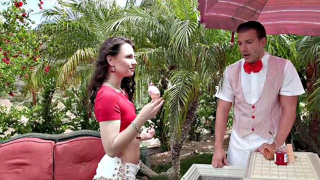Liz Jordan Dribbles Ice Cream on Her Perky Natural Tits And Gets Pounded Doggystyle by Codey Steele