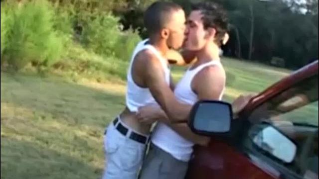 AJ and Sebastion Blaque hook up for some hot outdoor fun. AJ drops to his knees and Sebastian feeds him. After trading blowjobs, AJ plows into Sebastian's ass and gives him a good long session.