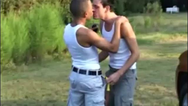 AJ and Sebastion Blaque hook up for some hot outdoor fun. AJ drops to his knees and Sebastian feeds him. After trading blowjobs, AJ plows into Sebastian's ass and gives him a good long session.