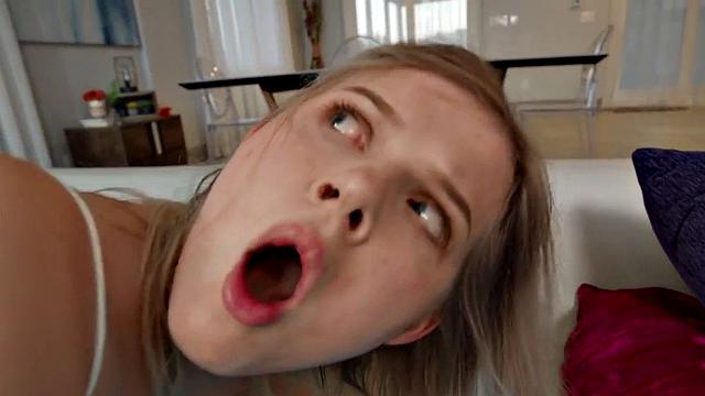 Squirty 21yo slut deep fucked in throat and pussy by BF